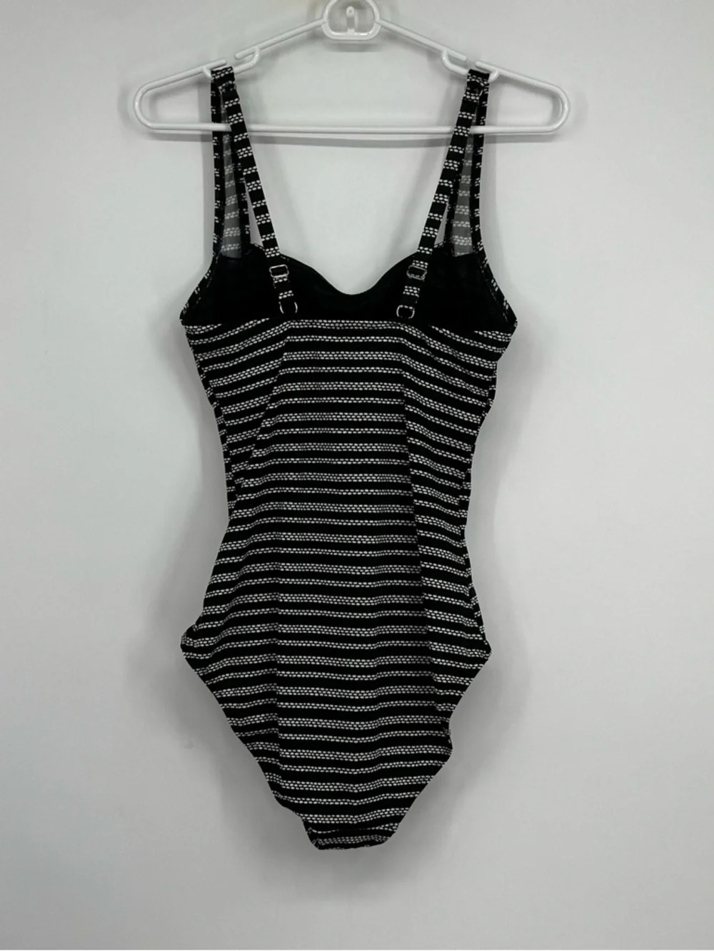 LL Bean 12 Black/White Nylon/Elastane Striped One Piece UPF 50+ Bathing Suit